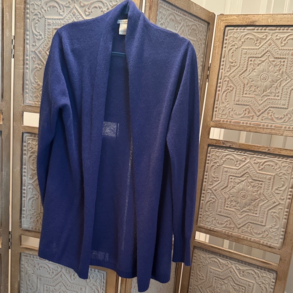 White + Warren Blue Open Cardigan